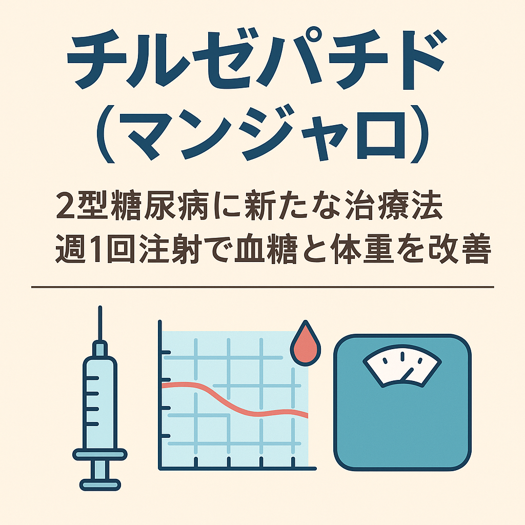 チルゼパチド（tirzepatide）の注射薬を持つ若い女性のイラスト｜2型糖尿病および肥満症治療に用いられるGLP-1/GIP受容体作動薬｜しもやま内科（船橋市）