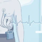 ホルター心電図検査（24時間心電図）で一過性の不整脈を記録する装着イメージ