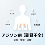 アジソン病（副腎不全）を示す図解｜腎臓の上の副腎を強調したイラスト｜しもやま内科（船橋市）