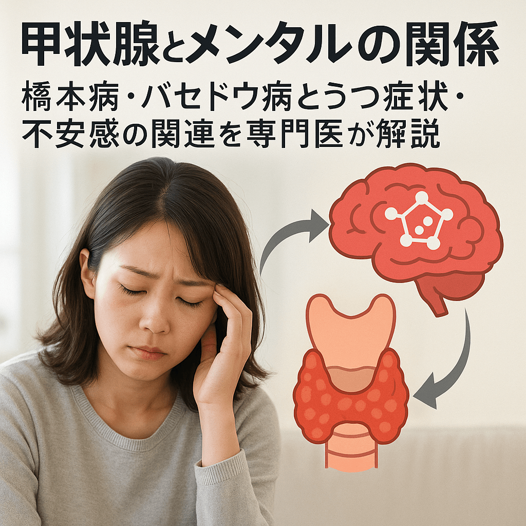甲状腺とうつ・不安感の関連性を説明するイメージ(甲状腺と脳の関係)