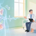 バセドウ病がある妊娠中の方に対して、TRAbを含む甲状腺管理を専門医が説明しているイメージ