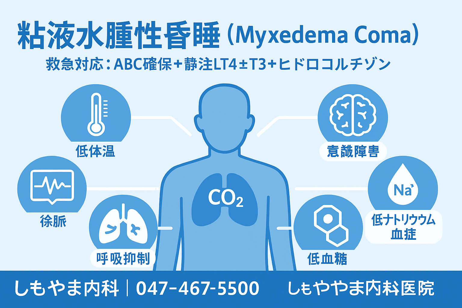 粘液水腫性昏睡（Myxedema Coma）の症状と初期対応｜船橋市のしもやま内科