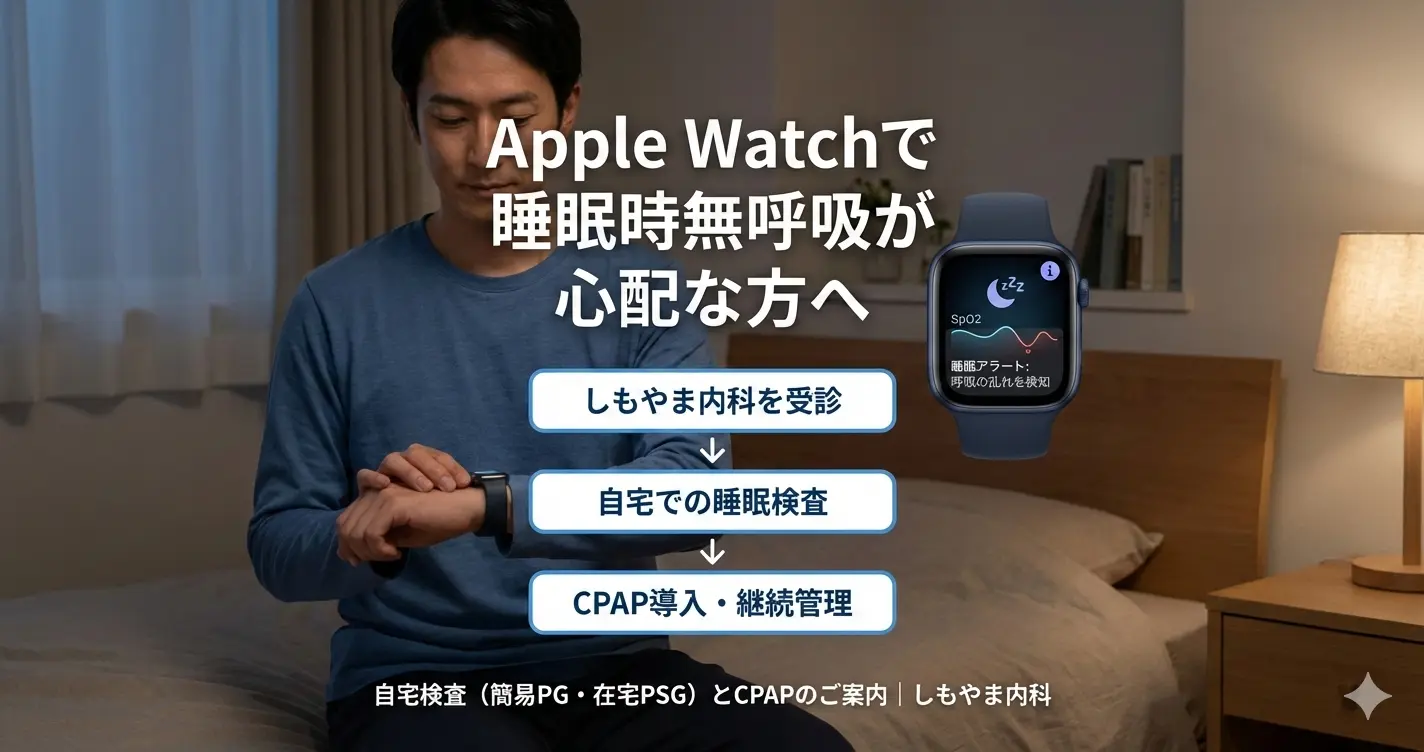 Apple Watchで睡眠時無呼吸が心配な方へ：自宅検査（簡易PG・在宅PSG）とCPAPのご案内（しもやま内科）