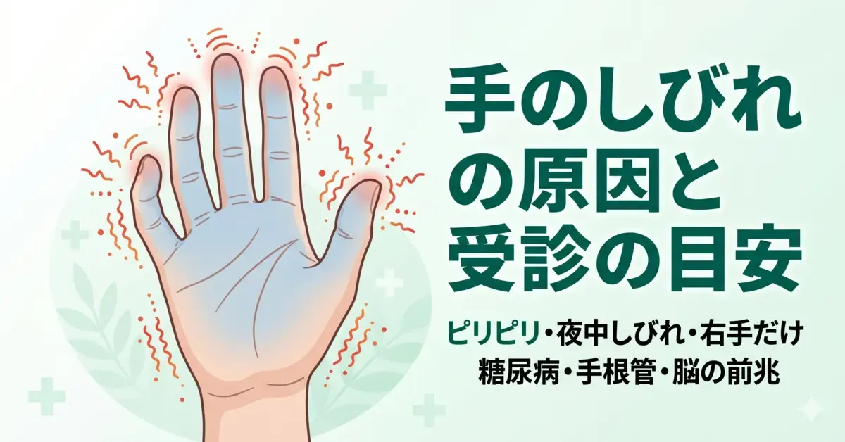 手のしびれの原因と受診の目安 – ピリピリする・夜中にしびれて目が覚める・右手だけなどの症状の危険サインと内科受診タイミングを解説（船橋市 しもやま内科）