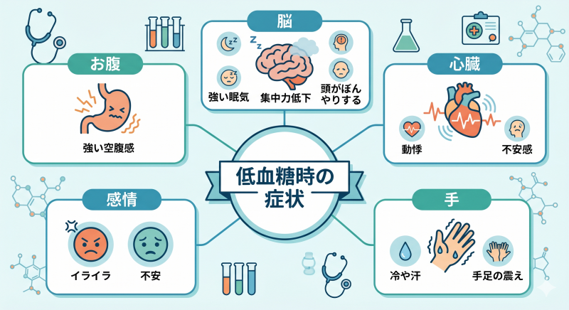 低血糖時に現れる症状のインフォグラフィック