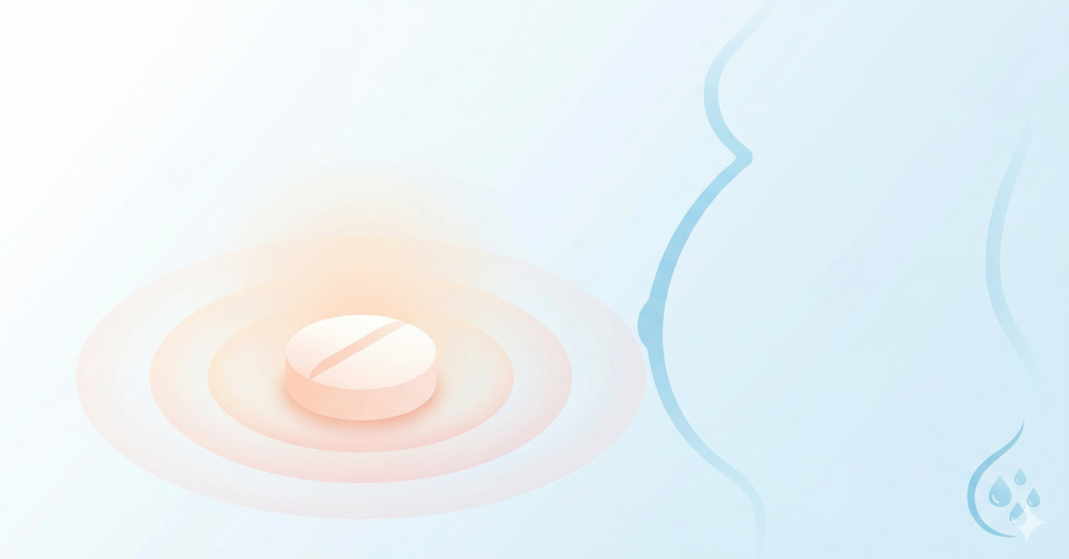 妊娠・授乳期のレボチロキシン（チラーヂン）内服のアイキャッチ画像。青基調の優しいイラストで、薬の錠剤と妊婦のお腹のシルエット、母乳をイメージした水滴のモチーフが配置されている。