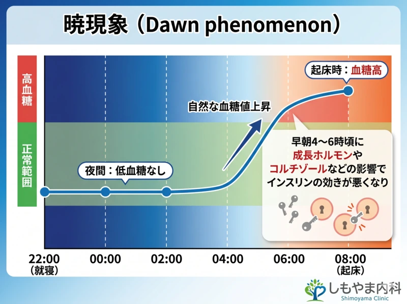 暁現象の説明、しもやま内科